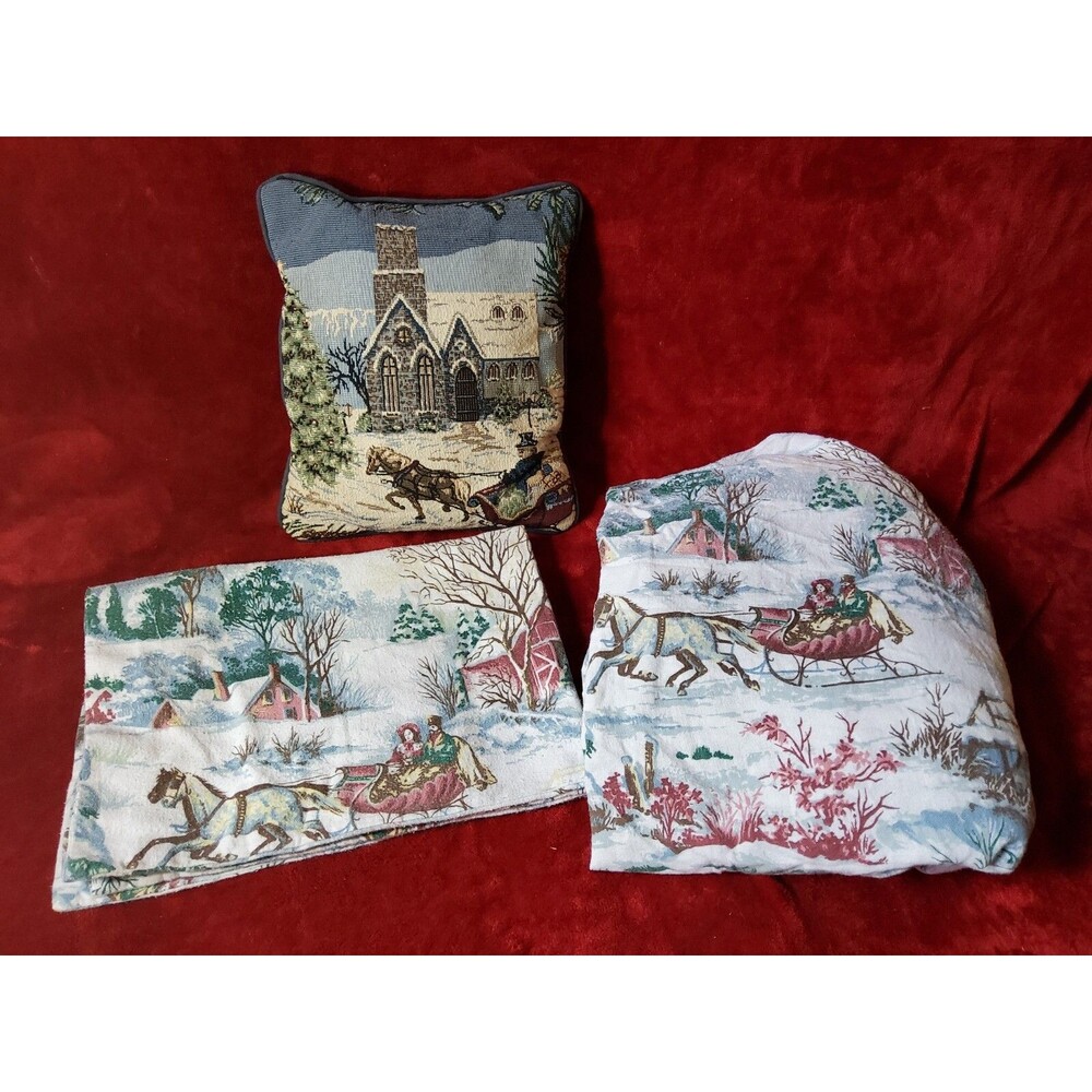 Vintage twin size fitted sheet, pillow case, and accent pillow